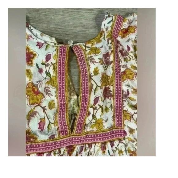 Rachel Zoe 3/4 Sleeve Peasant Top Size S Small Floral Blouse Boho, Yellow Pink - Picture 8 of 8